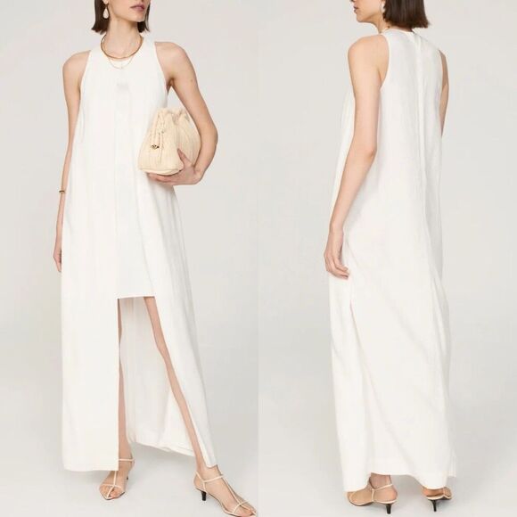 ROSETTA GETTY Cape Mini Dress Women 2 White Crepe A-Line Sleeveless Classic